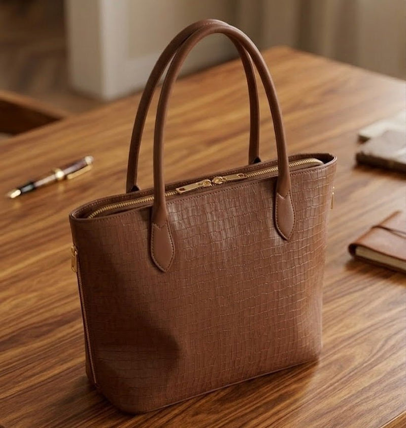 Elegant Croc Texture Tote Handbag for Women